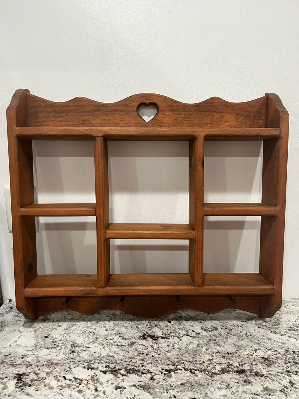 Vintage 1990s Wooden Heart Wall Hanging Shelf with Pegs | Farmhouse Cottagecore